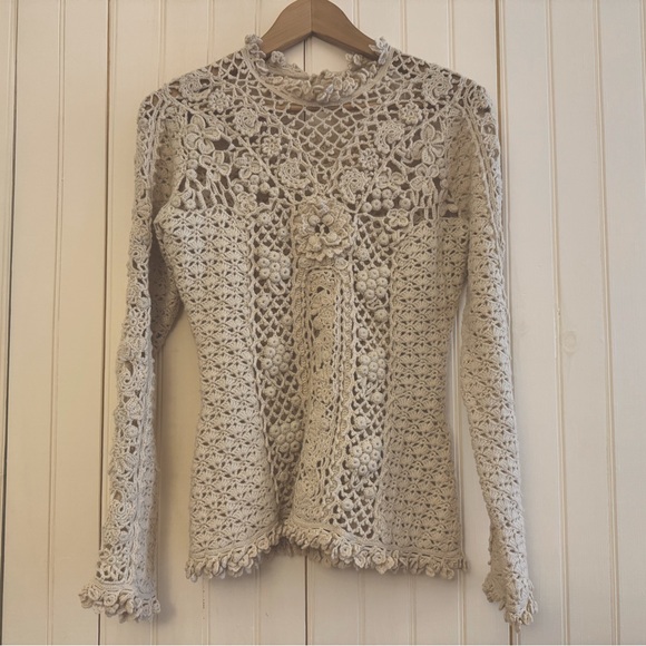 Oscar de la Renta Cream Crochet Sweater XS Extra Small - Picture 1 of 8